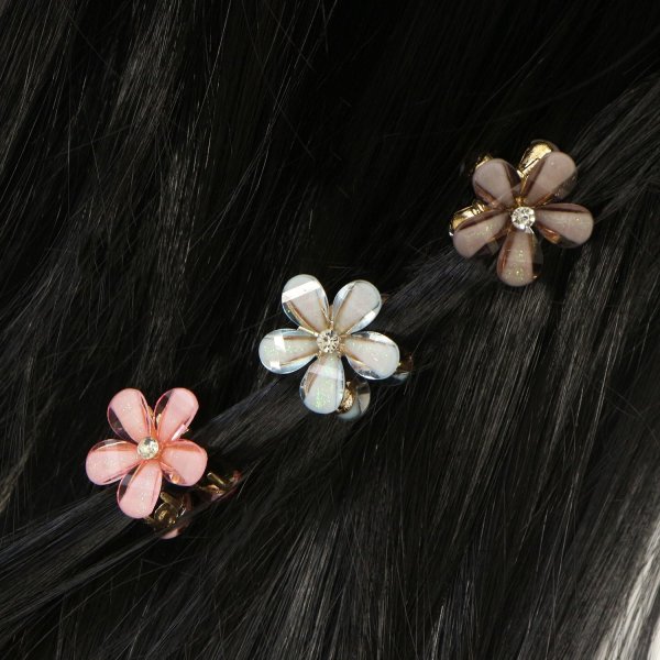 画像5: ヘアクリップ ミニ 小さめ 花 ラインストーン ピンク(ラメ入りタイプ) 10個入り グリッター キラキラ 半透明 髪留め きらきらぷんぷん丸 HPNN-022 (5)