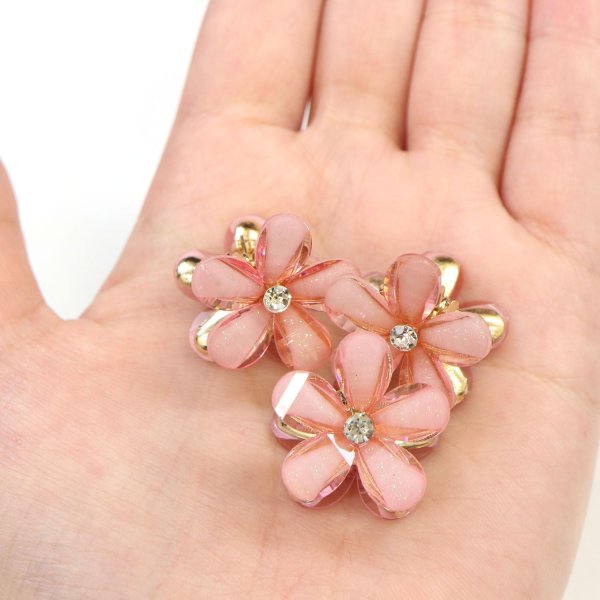 画像6: ヘアクリップ ミニ 小さめ 花 ラインストーン ピンク(ラメ入りタイプ) 10個入り グリッター キラキラ 半透明 髪留め きらきらぷんぷん丸 HPNN-022 (6)