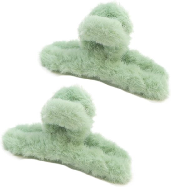 画像1: ヘアクリップ 大きめ もこもこ ふわふわ 2個セット 【グリーン】 緑 シンプル しっかりとまる おしゃれ 髪留め バンスクリップ オフィス 通勤 きらきらぷんぷん丸 HPNN-032 (1)