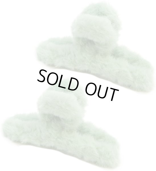 画像1: ヘアクリップ 大きめ もこもこ ふわふわ 2個セット 【グリーン】 緑 シンプル しっかりとまる おしゃれ 髪留め バンスクリップ オフィス 通勤 きらきらぷんぷん丸 HPNN-032 (1)