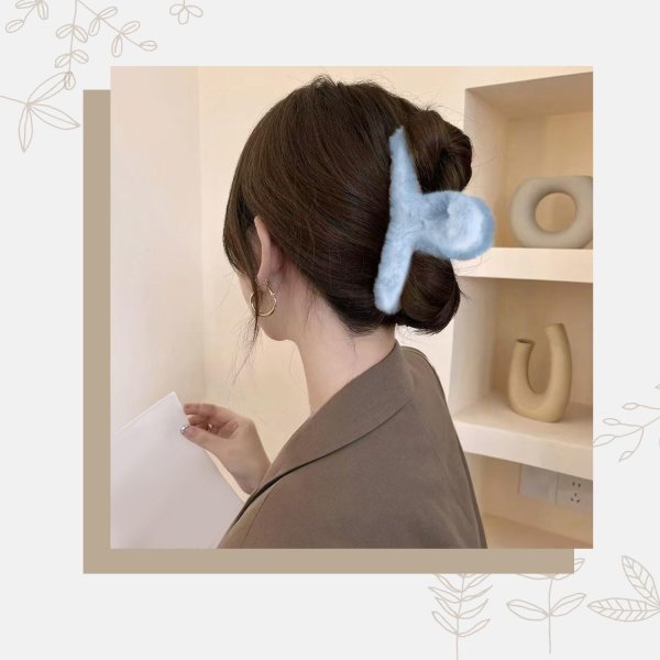 画像5: ヘアクリップ 大きめ もこもこ ふわふわ 2個セット 【ブルー】 青 シンプル しっかりとまる おしゃれ 髪留め バンスクリップ オフィス 通勤 きらきらぷんぷん丸 HPNN-033 (5)