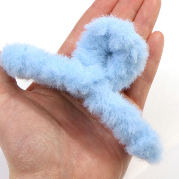 画像6: ヘアクリップ 大きめ もこもこ ふわふわ 2個セット 【ブルー】 青 シンプル しっかりとまる おしゃれ 髪留め バンスクリップ オフィス 通勤 きらきらぷんぷん丸 HPNN-033 (6)