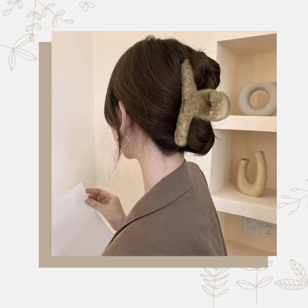 画像5: ヘアクリップ 大きめ もこもこ ふわふわ 2個セット 【ライトブラウン】 茶色 シンプル しっかりとまる おしゃれ 髪留め バンスクリップ オフィス 通勤 きらきらぷんぷん丸 HPNN-036 (5)