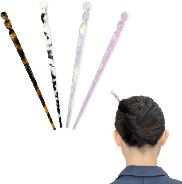 画像1: かんざし 4本セット 【マーブル模様】 一本挿し 簪 普段使い 浴衣 ヘアアクセサリー 髪留め 髪飾り 和装 ヘアスティック きらきらぷんぷん丸 HPNN-037 (1)