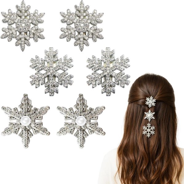 画像1: ヘアクリップ 雪の結晶 【6個セット】シルバー 髪飾り ヘアアクセサリー ヘアピン キラキラ 結婚式 発表会 パーティー おしゃれ きらきらぷんぷん丸 HPNN-038 (1)