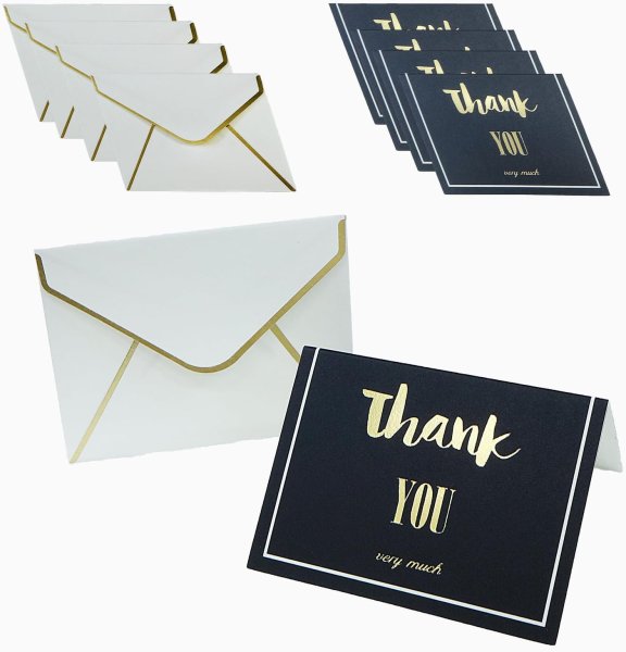 画像1: メッセージカード ミニサイズ 封筒付き 【Thank YOU カードセット】 各5枚入り ゴールド 箔押し加工 ありがとう サンキュー 感謝 ブラック グリーティングカード きらきらぷんぷん丸 HUT-011 (1)