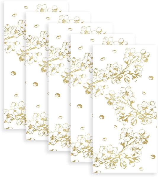 画像1: ポチ袋 【桜デザイン】 箔押し加工 5枚入り ゴールド 金 お札サイズ 長札 お年玉袋 封筒 【89x179+36mm】 きらきらぷんぷん丸 HUT-012 (1)