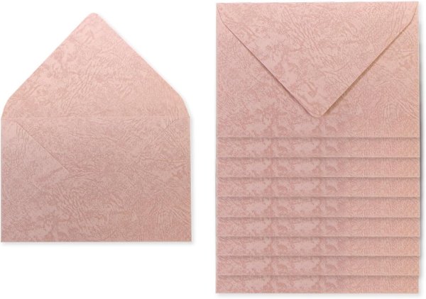 画像1: ヴィンテージ調封筒 おしゃれ 無地 ダイヤ貼 10枚 【ピンク】 165x110mm 洋2封筒に近い アンティーク レトロ 厚手 横入れ 手紙 きらきらぷんぷん丸 HUT-015 (1)