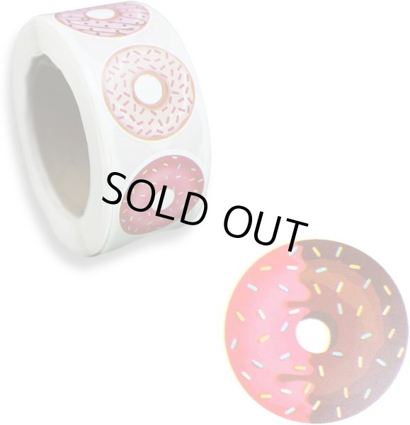 画像1: ロールシール ドーナツ柄 食べ物シール ギフトシール ラッピング デコレーション ステッカー 〔約500s〕入 シールサイズ直径25mm 大容量 きらきらぷんぷん丸 RLS-001 (1)