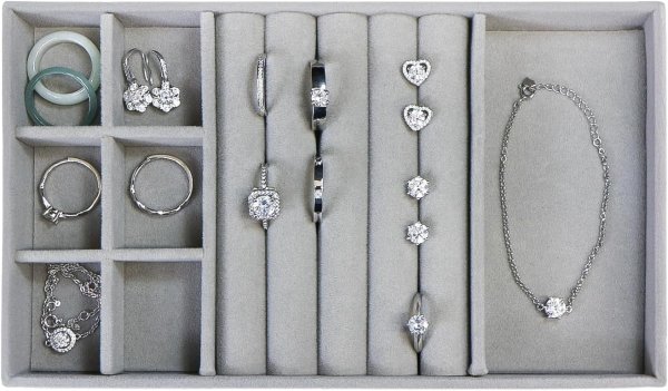 画像1: ジュエリートレイ アクセサリー 小物入れ【Aタイプ】指輪 ピアス イヤリング ネックレス【グレー】収納 ディスプレイ 仕切り付き きらきらぷんぷん丸 JT-001 (1)