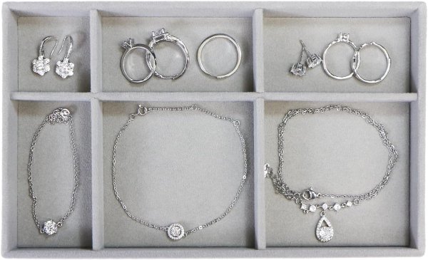 画像1: ジュエリートレイ アクセサリー 小物入れ【Bタイプ】指輪 ピアス イヤリング ネックレス【グレー】収納 ディスプレイ 仕切り付き きらきらぷんぷん丸 JT-002 (1)