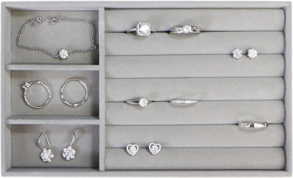 画像1: ジュエリートレイ アクセサリー 小物入れ【Cタイプ】指輪 ピアス イヤリング ネックレス【グレー】収納 ディスプレイ 仕切り付き きらきらぷんぷん丸 JT-003 (1)