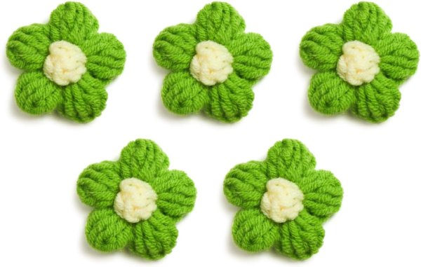 画像2: 花 パーツ 毛糸 フラワー【グリーン】5個入り 緑 手芸 ハンドメイド パーツ デコパーツ デコレーション 立体 きらきらぷんぷん丸 KITP-005 (2)