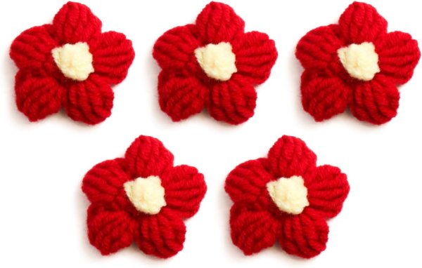 画像2: 花 パーツ 毛糸 フラワー【レッド】5個入り 赤 手芸 ハンドメイド パーツ デコパーツ デコレーション 立体 きらきらぷんぷん丸 KITP-006 (2)