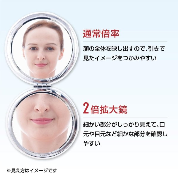 画像6: コンパクトミラー 両面鏡【丸 2倍拡大鏡】化粧鏡 角度調整可 手鏡 携帯 持ち運び ミラー 折りたたみ スリム シンプル きらきらぷんぷん丸 KPM-001 (6)