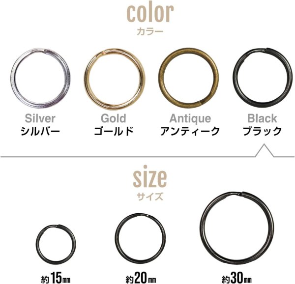 画像2: [きらきらぷんぷん丸] キーリング 外径約20mm 10個入り キーホルダー リング 鍵 二重リング 軽量 紛失防止 ブラック ストラップ KRR-016 (2)