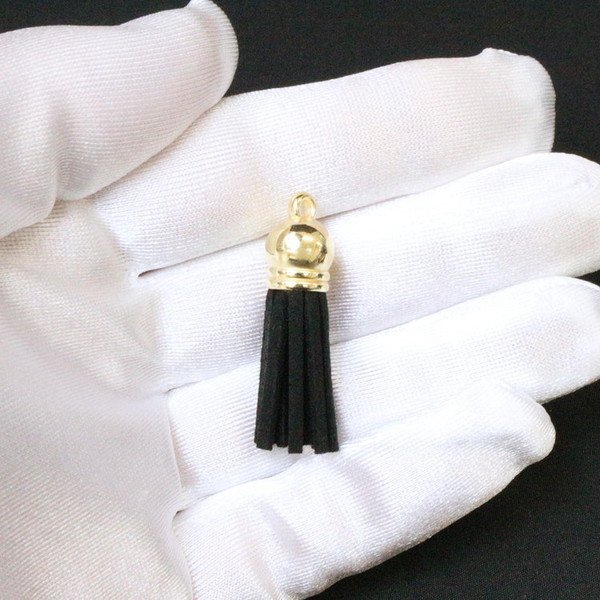画像4: タッセル チャーム カン付【ブラック】5本セット スエード 手芸 装飾 ミニ ハンドメイド アクセサリー キーホルダー ストラップ きらきらぷんぷん丸 KTSL-001 (4)