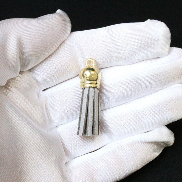 画像4: タッセル チャーム カン付【グレー】5本セット スエード 手芸 装飾 ミニ ハンドメイド アクセサリー キーホルダー ストラップ きらきらぷんぷん丸 KTSL-002 (4)