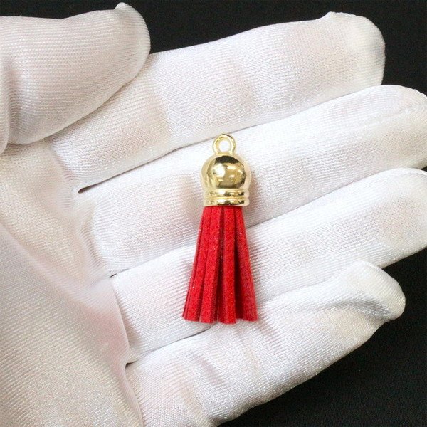 画像4: タッセル チャーム カン付【レッド】5本セット スエード 手芸 装飾 ミニ ハンドメイド アクセサリー キーホルダー ストラップ きらきらぷんぷん丸 KTSL-004 (4)