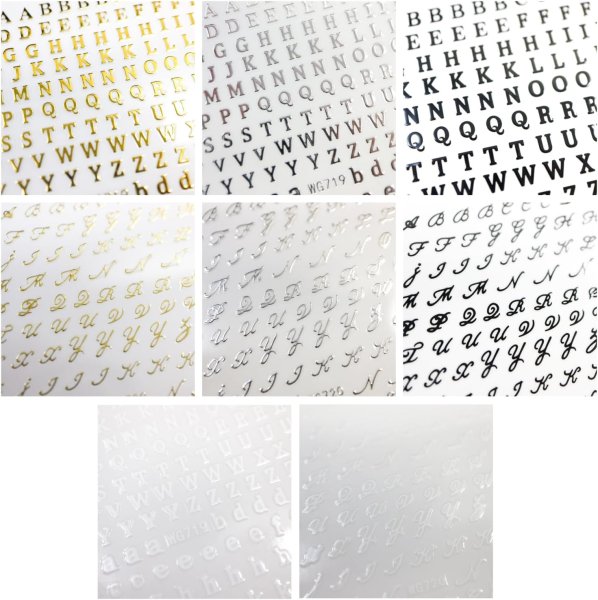 画像4: ネイルシール アルファベット セリフ体 筆記体 英語 文字【2種類 各4色】ネイルステッカー ネイルアート セルフネイル デコレーション【8シート入り】きらきらぷんぷん丸 NAS-020 (4)