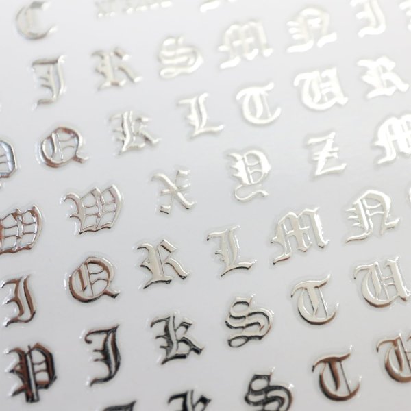 画像4: ネイルシール アルファベット カリグラフィー 英語 文字【シルバー】ネイルステッカー ネイルアート セルフネイル デコレーション【2シート入り】きらきらぷんぷん丸 NAS-023 (4)