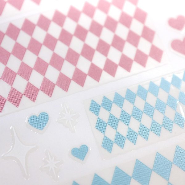 画像4: ネイルシール チェック チェッカー ハート キラキラ 透け感【ピンク 水色】ネイルステッカー ネイルアート セルフネイル デコレーション【1シート入り】きらきらぷんぷん丸 NAS-039 (4)