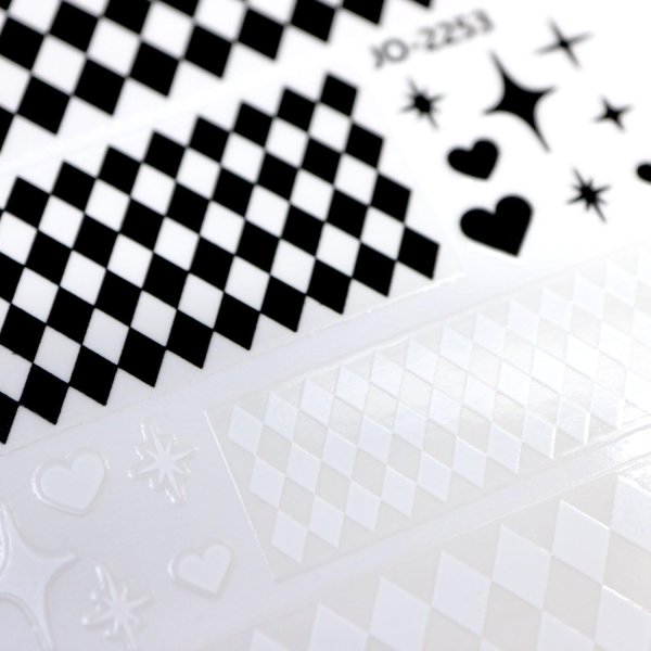 画像4: ネイルシール チェック チェッカー ハート キラキラ 透け感【ブラック ホワイト】 ネイルステッカー ネイルアート セルフネイル デコレーション【1シート入り】きらきらぷんぷん丸 NAS-040 (4)