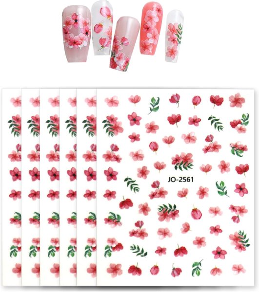 画像1: ネイルシール 花 フラワー 植物 【6シート入り】 ピンク系 春 夏 秋 冬 花びら 花柄 ボタニカル ジェルネイル ネイルステッカー きらきらぷんぷん丸 NAS-109 (1)