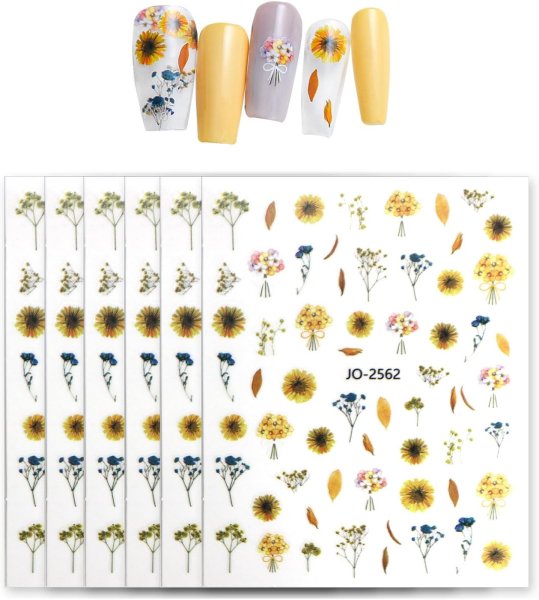 画像1: ネイルシール 花 フラワー 植物 【6シート入り】 イエロー系 黄色 ひまわり 春 夏 秋 冬 花びら 花柄 ボタニカル ジェルネイル きらきらぷんぷん丸 NAS-110 (1)