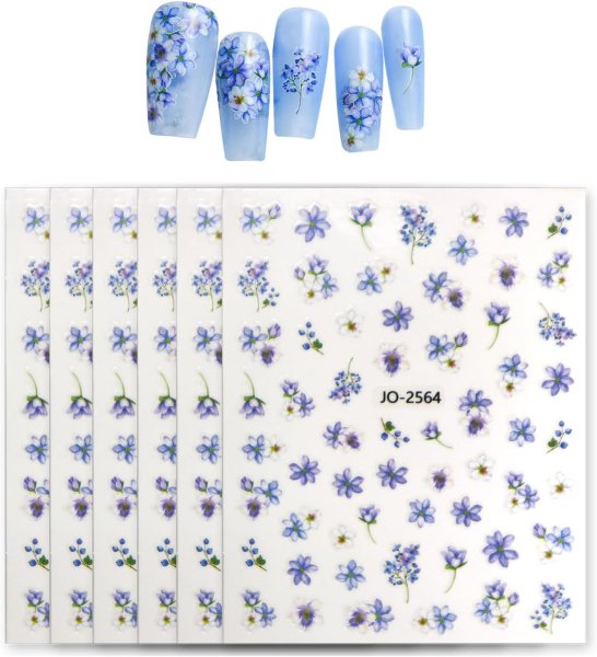 画像1: ネイルシール 花 フラワー 植物 【6シート入り】 ブルー・ホワイト系 青 白 春 夏 秋 冬 花びら 花柄 ボタニカル ジェルネイル きらきらぷんぷん丸 NAS-112 (1)