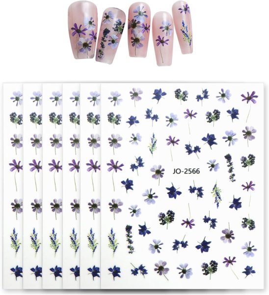 画像1: ネイルシール 花 フラワー 植物 【6シート入り】 パープル系 紫 春 夏 秋 冬 花びら 花柄 ボタニカル ジェルネイル きらきらぷんぷん丸 NAS-114 (1)