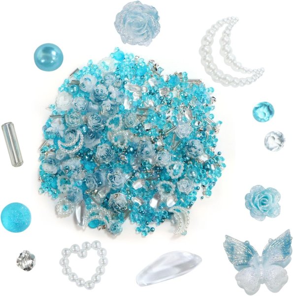 画像1: ネイルパーツ デコレーション【ライトブルーセット】ミックスセット 立体 3D ジュエリー 手芸 パール ラインストーン 薔薇 ランダム きらきらぷんぷん丸 NP-050 (1)