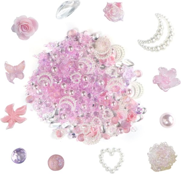 画像1: ネイルパーツ デコレーション【ピンクセット】ミックスセット 立体 3D ジュエリー 手芸 パール ラインストーン 薔薇 ランダム きらきらぷんぷん丸 NP-054 (1)