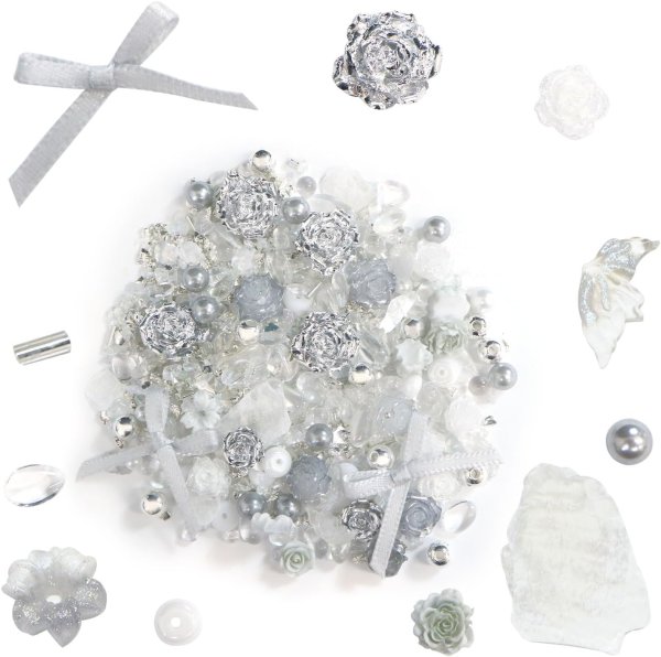 画像1: ネイルパーツ デコレーション【ホワイトセット】ミックスセット 立体 3D ジュエリー 手芸 パール ラインストーン 薔薇 ランダム きらきらぷんぷん丸 NP-055 (1)
