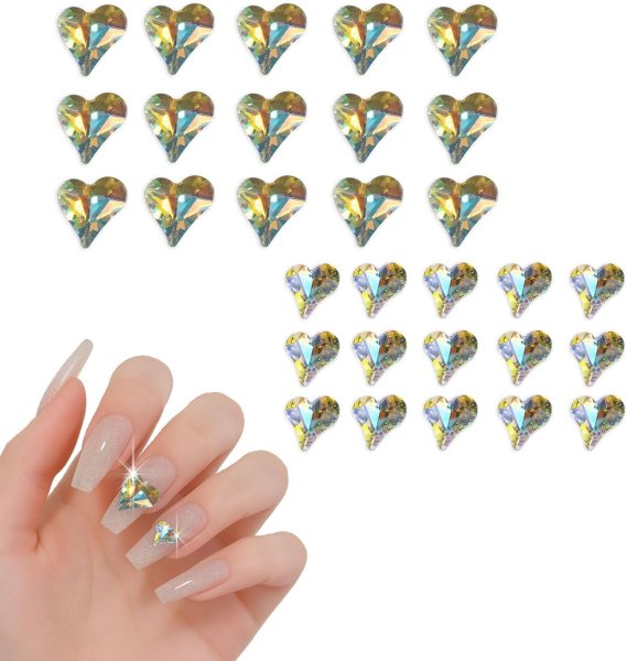 画像1: ネイルパーツ ハート 【オーロラクリスタル】 大・小サイズ 30個入り 斜め 透明 立体 パーツ 3D ネイルアート デコパーツ きらきらぷんぷん丸 NP-057 (1)