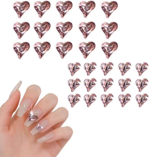 画像1: ネイルパーツ ハート 【ピンク】 大・小サイズ 30個入り 斜め 透明 立体 パーツ 3D ネイルアート デコパーツ ラインストーン きらきらぷんぷん丸 NP-058 (1)