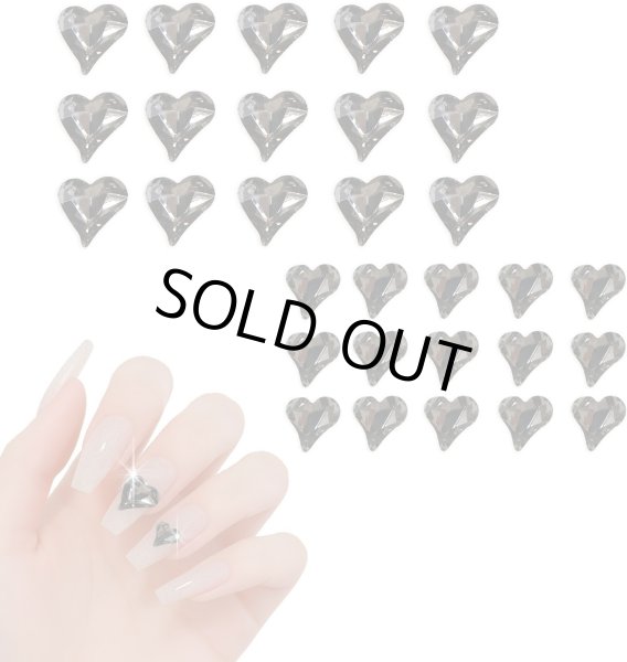 画像1: ネイルパーツ ハート 【ブラック】 大・小サイズ 30個入り 斜め 透明 立体 パーツ 3D ネイルアート デコパーツ ラインストーン きらきらぷんぷん丸 NP-060 (1)