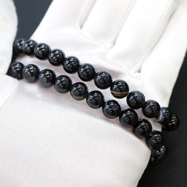 画像5: 【天然石】ブラックオニキス 黒めのう 黒瑪瑙 ビーズ ブレスレット用 一連 8mm【約45粒入り】パワーストーン 手芸 ハンドメイド アクセサリー パーツ きらきらぷんぷん丸 NS-058 (5)
