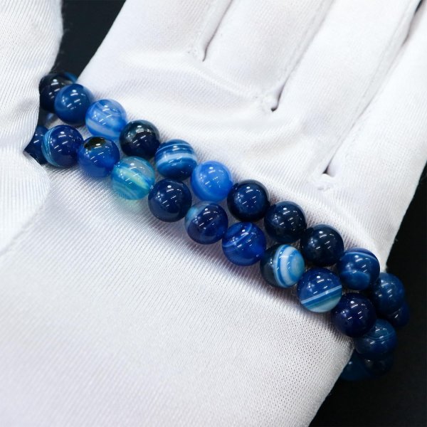 画像5: 【天然石】青めのう(ブルーアゲート) ブレスレット用 ビーズ 一連 8mm【約44粒入り】瑪瑙 手芸 ハンドメイド アクセサリー パーツ きらきらぷんぷん丸 NS-060 (5)