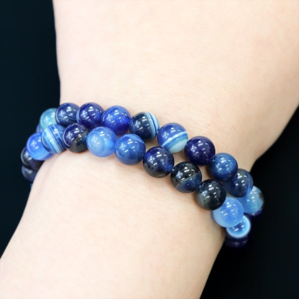 画像6: 【天然石】青めのう(ブルーアゲート) ブレスレット用 ビーズ 一連 8mm【約44粒入り】瑪瑙 手芸 ハンドメイド アクセサリー パーツ きらきらぷんぷん丸 NS-060 (6)