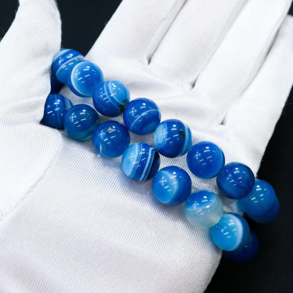 画像5: 【天然石】青めのう(ブルーアゲート) ブレスレット用 ビーズ 一連 12mm【約29粒入り】瑪瑙 手芸 ハンドメイド アクセサリー パーツ きらきらぷんぷん丸 NS-061 (5)