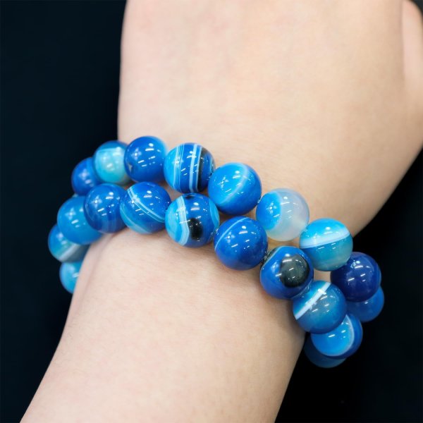 画像6: 【天然石】青めのう(ブルーアゲート) ブレスレット用 ビーズ 一連 12mm【約29粒入り】瑪瑙 手芸 ハンドメイド アクセサリー パーツ きらきらぷんぷん丸 NS-061 (6)