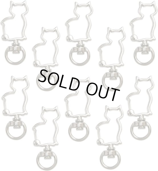 画像1: 猫 ナスカン【シルバー】銀 ねこ 動物 アニマル 金属 ストラップ キーホルダー パーツ 金具 ハンドメイド 10個入り【全長41mm】きらきらぷんぷん丸 NSKR-031 (1)