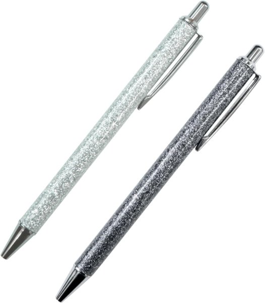 画像1: 油性ボールペン 黒インク 1mm 2本 【Bセット】 ノック式 太字 ラメ加工 キラキラ シルバー グレー 銀 灰色 おしゃれ プレゼント ギフト きらきらぷんぷん丸 PCA-009 (1)