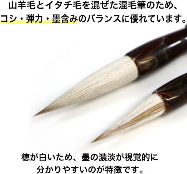 画像4: 書道筆 習字 大筆 小筆 2本セット 初心者向け 兼毫筆 楷書 名前書き ダルマ軸 書初め 毛筆 きらきらぷんぷん丸 PCA-010 (4)