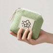 画像4: ポーチ 花柄 ワッフル【グリーン】緑 ファスナー付 コスメ 化粧品 洗面用具 旅行 出張 小物 収納 持ち運び きらきらぷんぷん丸 PCH-014 (4)