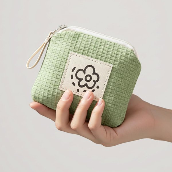 画像4: ポーチ 花柄 ワッフル【グリーン】緑 ファスナー付 コスメ 化粧品 洗面用具 旅行 出張 小物 収納 持ち運び きらきらぷんぷん丸 PCH-014 (4)