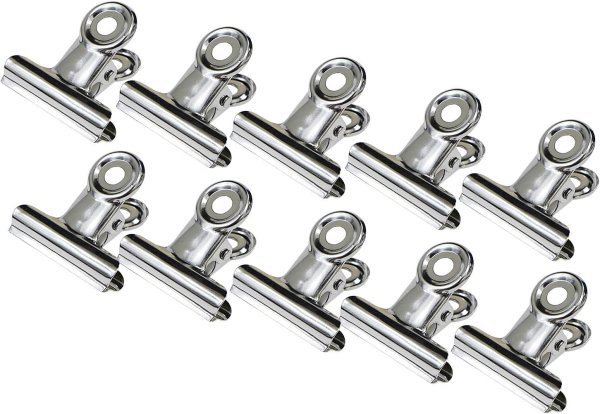 画像1: 目玉クリップ 中サイズ 金属製 10個入り 口幅31mm シルバー 銀 文房具 オフィス 書類 メモ クリップ 袋留め きらきらぷんぷん丸 PEG-002 (1)