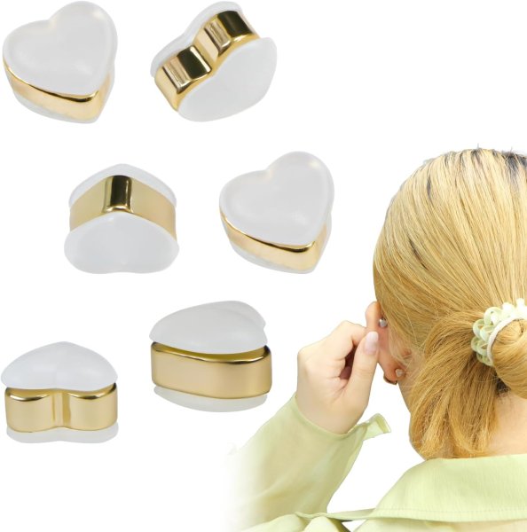 画像1: ピアス キャッチ シリコン ハート型【ゴールド】金 6個入 6mm 落ちない かわいい おしゃれ アクセサリー パーツ きらきらぷんぷん丸 PP-004 (1)