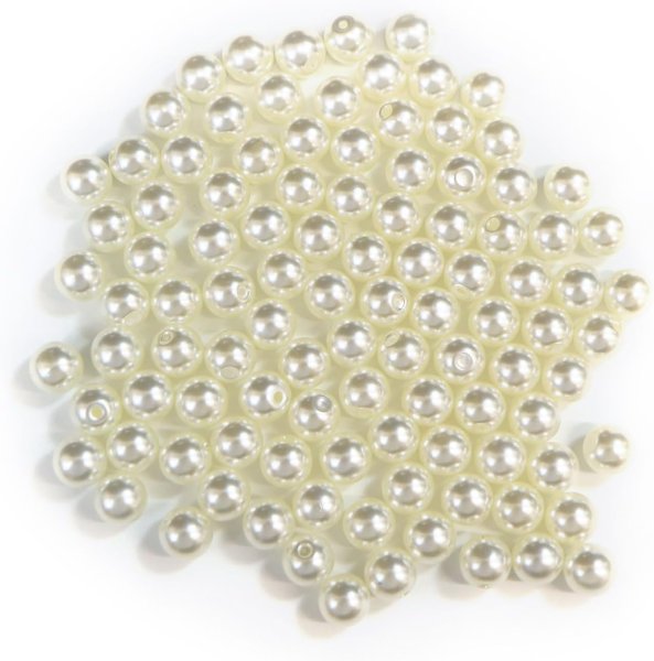 画像1: パールパーツ【アイボリー】6mm 片穴 約100個入り お得セット アクセサリー 丸玉 ラウンド 手芸 ハンドメイド DIY 光沢 樹脂 きらきらぷんぷん丸 PRLAN-004 (1)